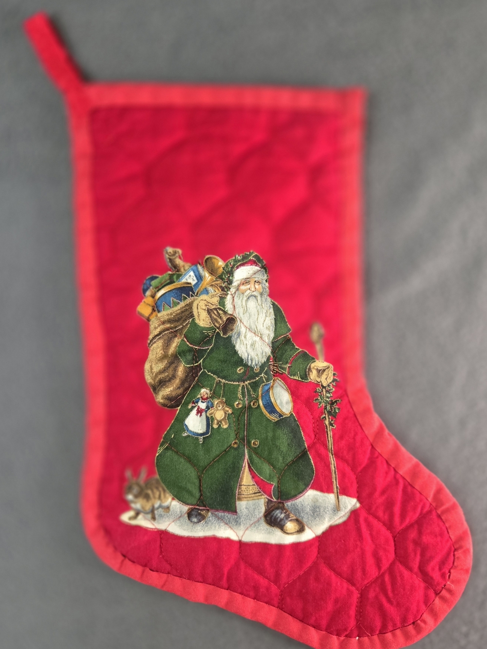 Vintage Old World Santas Quilted Christmas Stocking 13"